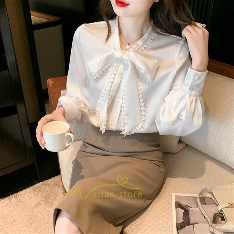 シャツ・ブラウス | ボウタイ リボン ブラウス シャツ リボンシャツ レディース 長袖 白 トップス 無地 大人 女性 ビジネス 入学式 卒業式 ママ 着回し 通勤 通学 カジュアル