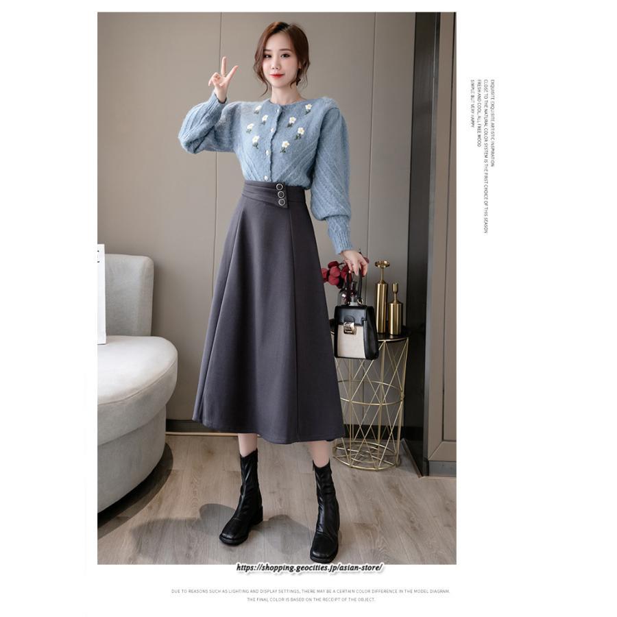 スカート | レディース ロングフレアAラインボトムス ラシャ 秋冬 暖か カジュアル お洒落 大人 可愛い 50代 30代 20代 着痩せ 40代