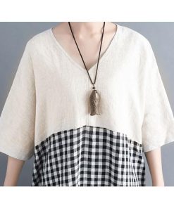 在庫ある | 短納期ロングリネンAラインワンピース ゆったりチェックワンピース 切り替えドッキングワンピ レディース 薄手 春夏衣装 通学通勤 オフィス カジュアル 海