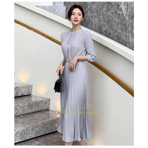 マキシ | ワンピース レデイース ロング丈 長袖 プリーツ ベルト付き 春夏 おしゃれ きれいめ 通勤 二次会 大人 20代 着痩せ 秋新作 30代 40代 エレガント カジュアル