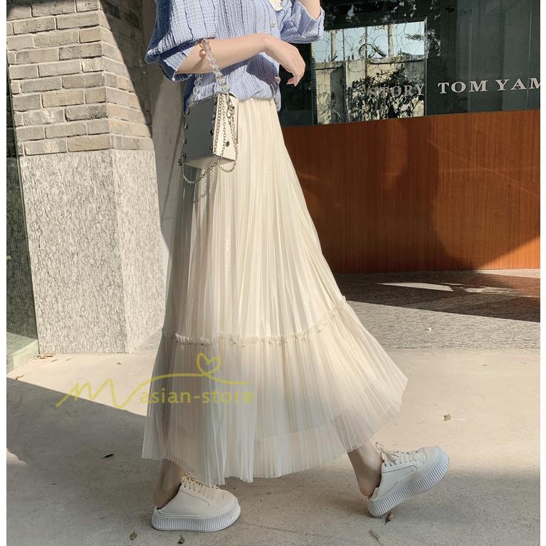 スカート | レディース チュール春夏 コーデ ウエストゴム ロングフレア着痩せ 通勤 マキシ カジュアル 20代30代40代50代 プリーツ