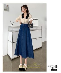スカート | デニムフレアミモレ丈 ロングt丈 シンプル ゆったり レディース フレア 大人 秋冬 ハイウエスト 美脚 韓国ファッション 可愛い
