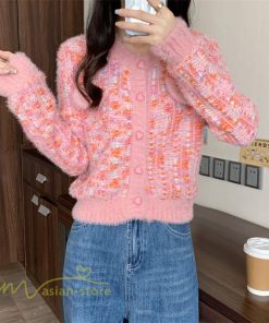 カーディガン | 2022秋冬ニットショート丈 アウター レディース ニット セーター 長袖 羽織り フロントボタン 通学通勤 ピンク 20代40代 トップス 可愛い