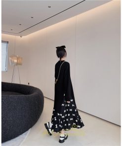 マキシ | ドッキングワンピース 秋 レディース 長袖ワンピース ロングワンピース 切り替えワンピース フェイク Aラインワンピース お呼ばれワンピース レイヤード風