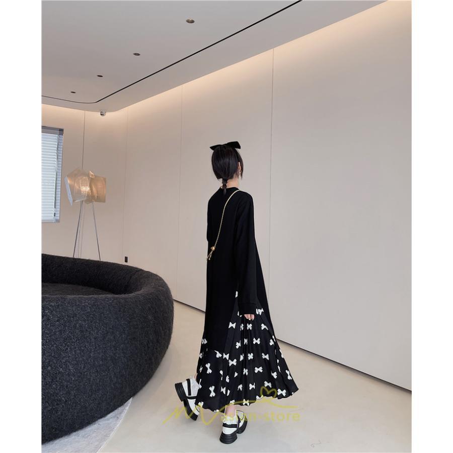 マキシ | ドッキングワンピース 秋 レディース 長袖ワンピース ロングワンピース 切り替えワンピース フェイク Aラインワンピース お呼ばれワンピース レイヤード風