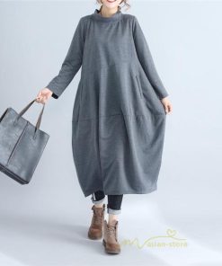 マキシ | ワンピース レディース 春秋 長袖 ゆったり ロング丈ワンピース シンプル 体型カバー 大きいサイズ 新作 カジュアル きれいめ 無地 30代 40代 着痩せ