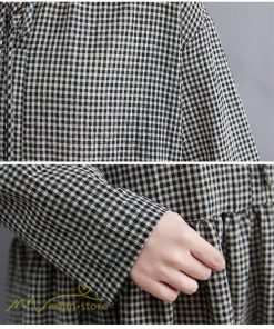 ミディアム | ワンピース ゆるワンピース レディース チェック柄 ゆったり 秋コーデ 着痩せ 体型カバー 可愛い 長袖ワンピース 大きいサイズ ポケット ひざ丈