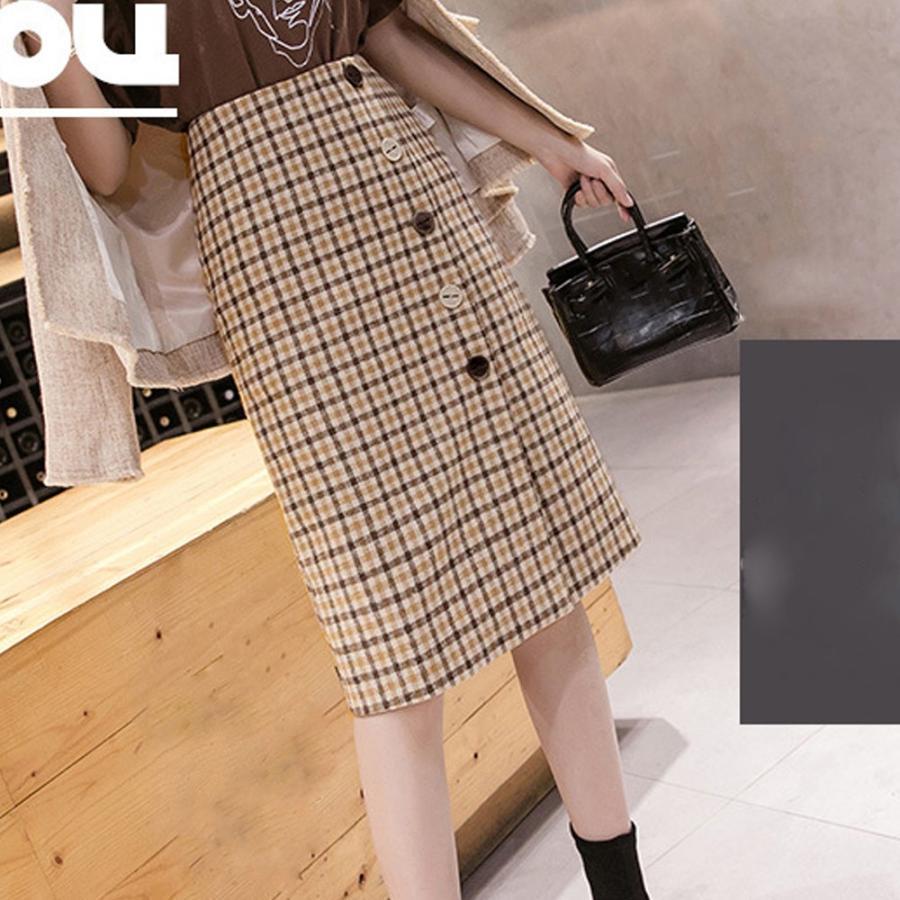 ひざ丈スカート | ハイウエスト ペンシルスカート 膝丈 チェック柄 スカート 秋冬 ミディアム丈 レディース タイトスカート