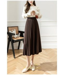 スカート | ロングロング 春 秋 プリーツ レデイース  体型カバー 着痩せ 通勤 通学 裏地付き ウエストゴム ゆったり お呼ばれ 楽チン 女子会 キレイめ