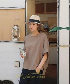 シャツ・ブラウス | ブラウス トップス ｔシャツ 半袖 レディース 体型カバー  シャツ L XL 20代 30代 40代 ママ 50代 60代 大人 丸首 ファッション 新作 夏服 無地 綿麻 ゆったり