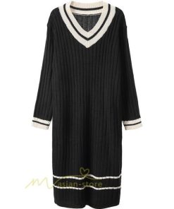 在庫ある | 短納期ロングニットワンピース ロングワンピ カットソー 長袖 トップス Vネック ゆったりセーターニット 体型カバー OL ストレートニットワンピ 通学通勤