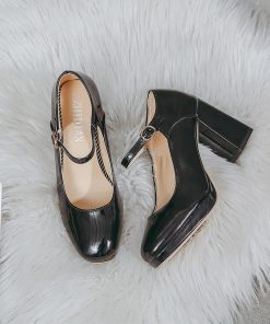 パンプス | ストラップレディース 厚底 スクエアトゥ チャンキーヒール ストラップ 太ヒール ハイヒール 厚底シューズ 25cm 靴 黒