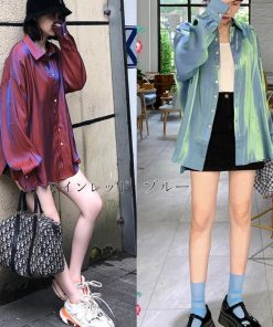 カーディガン | 光沢 サテン 春 レディース ブラウス ロングシャツ 夏 トップス 長袖 カラーシャツ レトロデザイン