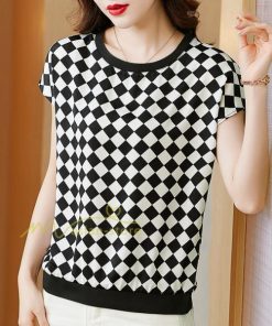 ｔシャツ・カットソー | Tシャツ トップス レディース 白トップス 40代 春夏 上品 半袖Tシャツ ブラウス カジュアル 韓国風 通勤 50代 ゆったりTシャツ カットソー 30代 チェック柄 OL