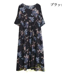 マキシ | マキシワンピース レディース  リゾートワンピース 半袖 マキシワンピース ロングワンピース 春夏 黒 旅行用 着痩せ 丸首 体型カバー サイドポケット ぽっちゃり