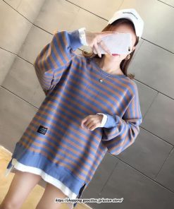 パーカー | 重ね着風トレーナー レディース 長袖 トップス カジュアル スウェット ボーダー柄 ゆったり トレーナー トップス 切り替え 可愛い きれいめ レイヤード風