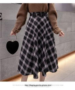 スカート | ロングミモレ レディース フレア Aライン ハイウエスト おしゃれ ゆったり ひざ下 体型カバー チェック柄 ラシャ ベルト付き 30代 20代 40代