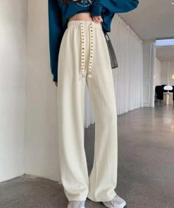 ワイドパンツ | ワッフル調ストレートパンツ レディース夏