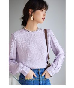 シャツ・ブラウス | ブラウス 秋 秋服 レディース 無地 長袖 ゆったり シンプル トップス 丸襟 上品 フェミニン 高品質 高級感 50代 30代 紫 40代 20代
