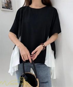 シャツ・ブラウス | ブラウス 夏服 レディース 半袖 五分袖 トップス 切り替え フェイク シフォン 涼感 通気性 無地 可愛い 女っぽい ゆったり 50代60代 大人 揺れる 30代40代