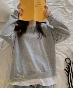 パーカー | 重ね着トレーナー レディース 長袖 トップス カジュアル スウェット 重ね着風 チュニック 体型カバー カットソー ゆったり カジュアル プルオーバー トレーナー