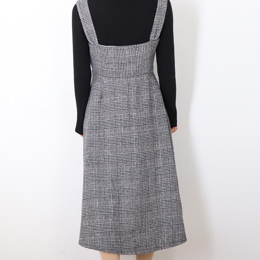オールインワン | スカート ワンピース ロング 秋冬 チェック ジャンパースカート サロペット オールインワン 大人 グレンチェック