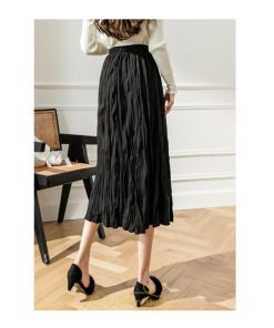 スカート | ロング 秋 秋服 レディース ボトムス ロングフレア プリーツ裏地付き キレイめ オシャレ 着痩せ 可愛い ウエストゴム フェミニン