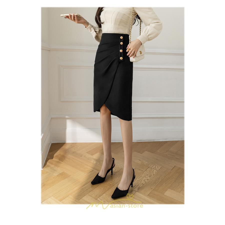 スカート | スリット入り 膝丈 ひざ丈 ひざ下 黒 ベージュ 春夏秋冬 ハイウエスト 脚長 通勤 OL Aライン レディース 美脚 スリット オフィス カジュアル セクシー ボトムス