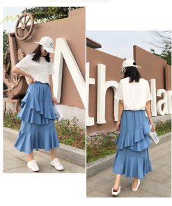 スカート | Aライン フレア裾 不規則アシンメトリー シフォン 韓国風 ティアード フリーサイズ 2020夏コーデ プリーツフレア ウエストゴム ハイウエスト