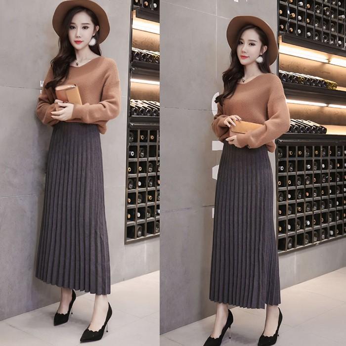 スカート | 短納期プリーツニットプリーツニットマキシニット ハイウェスト ロングAライン シンプル キレイめ 大人 無地