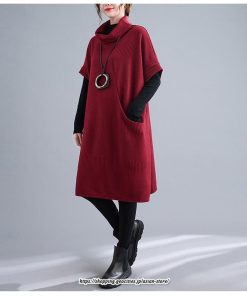 マキシ | ニットワンピース レディース チュニック デザイン タートルハイネック ニット 暖か 斜めスリット 着痩せ キレイめ 上品 おしゃれ フェミニン 通勤