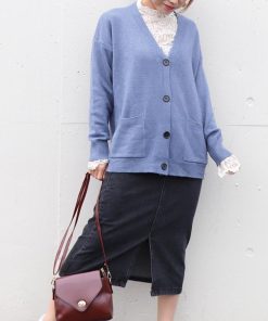 カーディガン | アウター ゆったりVネック ポケット付き 体型カバー 羽織 カーデトップス 無地 おしゃれ ニットレディース