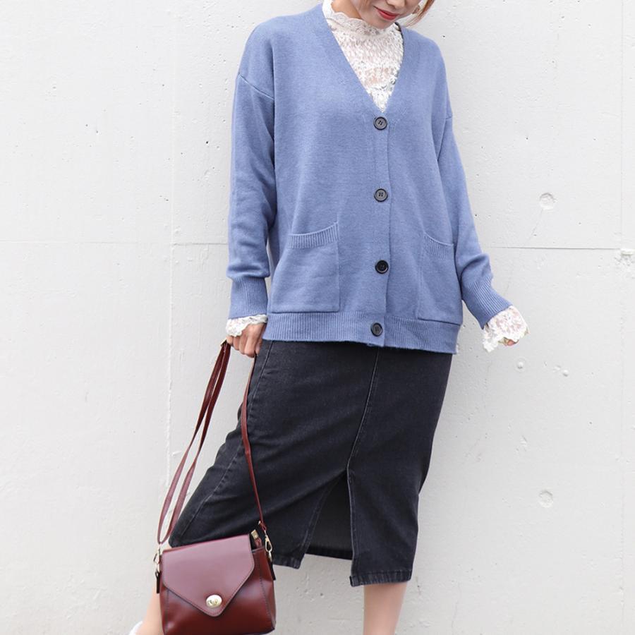 カーディガン | アウター ゆったりVネック ポケット付き 体型カバー 羽織 カーデトップス 無地 おしゃれ ニットレディース