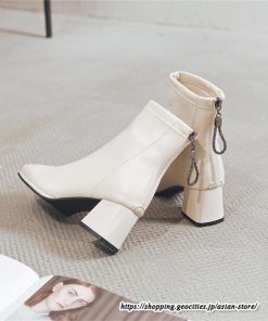 ショートブーツ | レディース 春秋ブーツ スクエアトゥ ブーツ チャンキーヒール 太ヒール 後ろファスナー 靴 通学通勤 シューズ 大人 黒ブーツ ミドルヒール