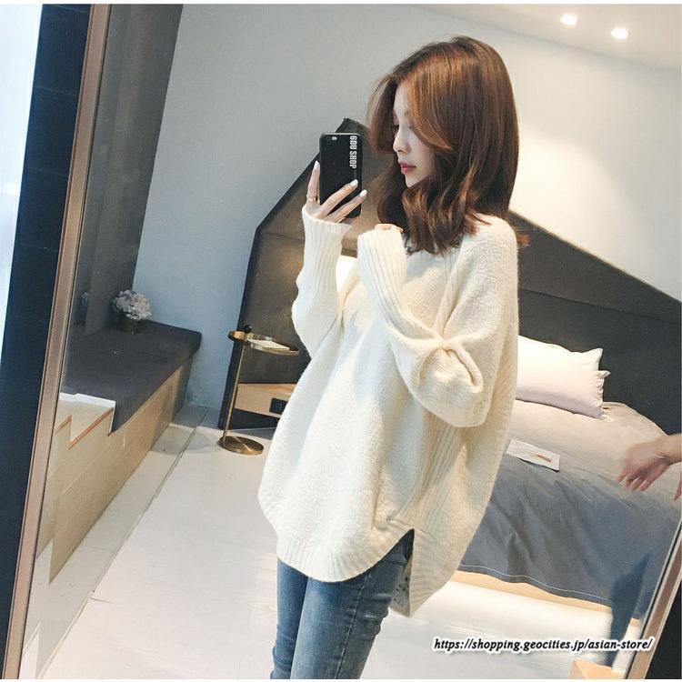 ニット・セーター | ニット レディース 秋 秋服 トップス セーター 秋服コーデ 長袖 Vネック オフィスカジュアル プルオーバー ゆったり 大きめ ラウンドヘム模様編みニット 冬服