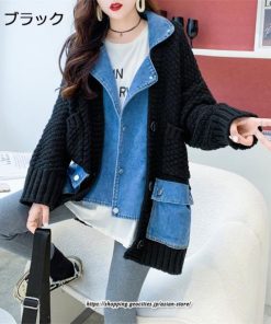 コート・ジャケット | ジャケット レディース 長袖 トップス ニット ニットカーディガン 切り替え デニム アウター 配色 デザイン おしゃれ 冬 カジュアル 2022 秋 カーディガン