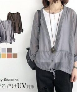 カーディガン | レディース UVカットー 初秋 秋新作 コーデ 冷え防止 羽織 ボタン Vネック 無地 長袖 7色 フリーサイズ かわいい 春 夏 秋 透け感 体型カバー