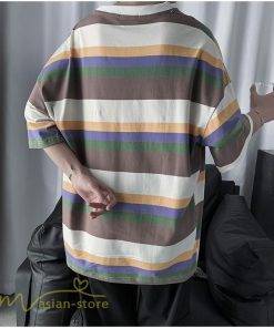 Tシャツ | カットソー メンズ ストライプ カジュアルクルーネック 5分袖 ワイドトップス メンズスタイル カッコウイイ 夏服 上品 日常感