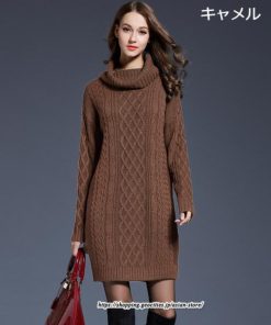 マキシ | ニットワンピース ワンピース レディース 秋冬 チュニック ニット ひざ丈 長袖 ハイネック ゆったり 無地 オシャレ 通学 かわいい 大きいサイズ 通勤