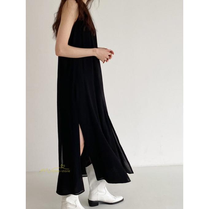 ノースリーブ | ワンピース マキシワンピース マキシワンピ マキシ ロングワンピース ワンピ スリット シンプル 無地 春夏 フレアワンピース ゆったり