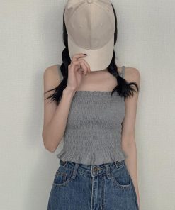 キャミソール | インナー ベアトップ レディース ストラップ付き チューブトップ トップス 韓国ファッション ストレッチ ギャザー飾り フリル
