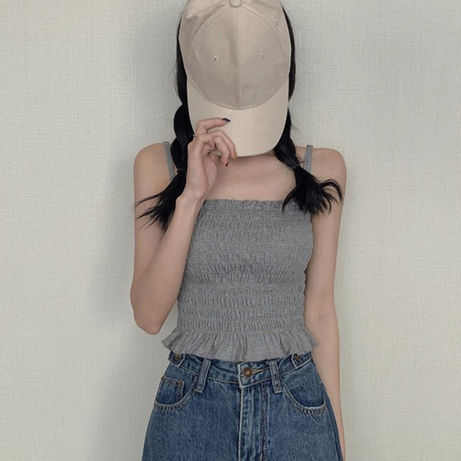 キャミソール | インナー ベアトップ レディース ストラップ付き チューブトップ トップス 韓国ファッション ストレッチ ギャザー飾り フリル