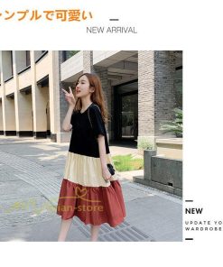 ミディアム | フレアワンピース 半袖 夏物 レディース ロングワンピース ミモレ丈 ギャザー Aラインワンピース 揺れる 大人 切り替え 20代30代 可愛い