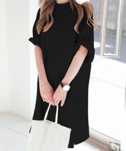 ｔシャツ・カットソー | 大きめTシャツ レディース 夏物 半袖 五分袖 カットソー ロングｔ ワンピース 無地 プルオーバー 白 黒 ルームウェア ゆったり Tシャツ 可愛い お出かけ 綿