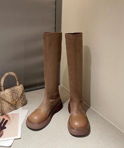 ニーハイブーツ | ロングブーツ ラウンドトゥ 厚底ブーツ