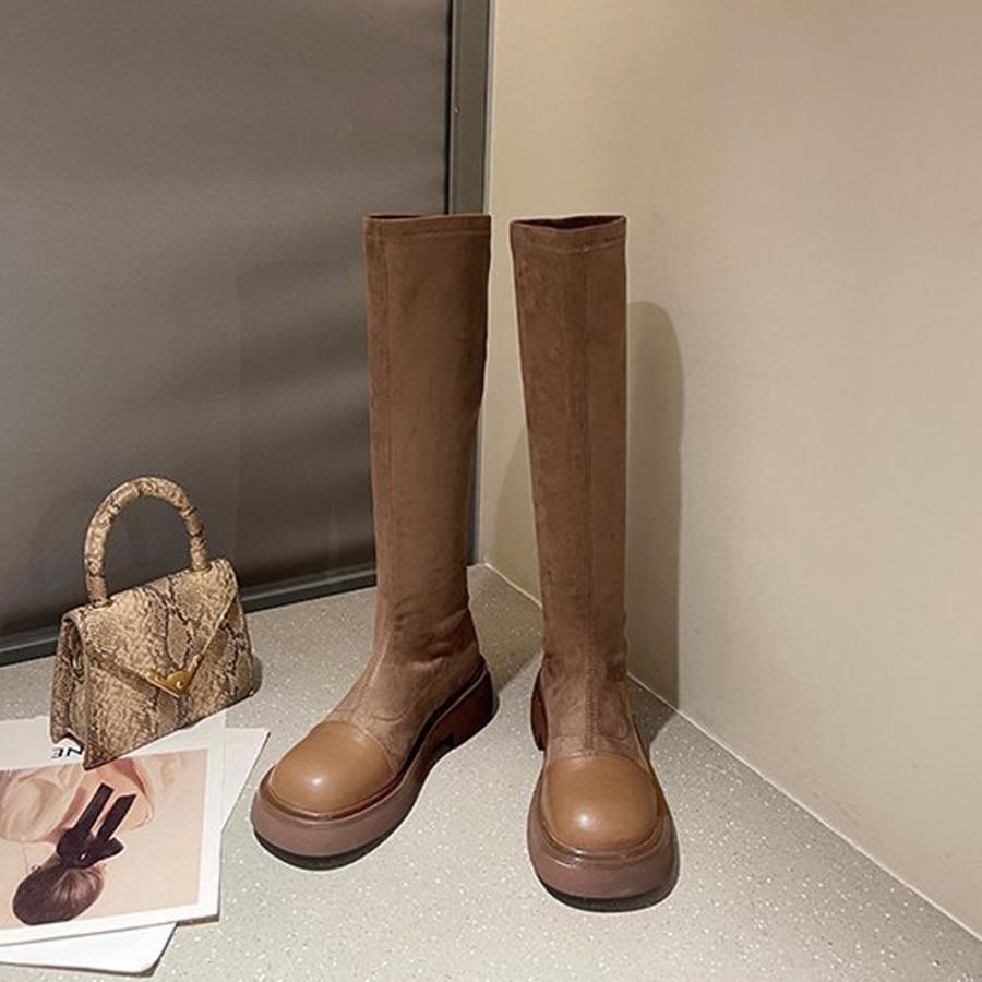 ニーハイブーツ | ロングブーツ ラウンドトゥ 厚底ブーツ