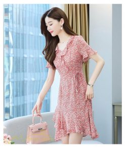 ミディアム | ワンピース レディース 小花柄 きれいめ 半袖 Aラインワンピース 着痩せ 日常感 Vネック 大きいサイズ 30代 サマーワンピース 上品 40代 大人 膝丈
