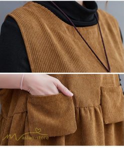 ノースリーブ | ワンピース 秋 冬 レディース 無地 可愛い 新作 丸首 コーデュロイ ひざ丈 ミディアムワンピース ゆったり シンプル ゆるワンピース プルオーバー