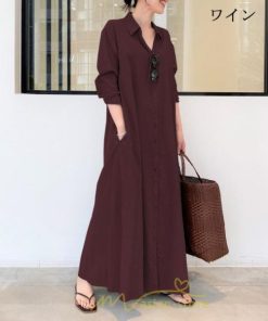 マキシ | ワンピース レディース 春 秋 長袖 ロングワンピース スカート マキシ丈 秋冬 通勤着 可愛い ゆったり 体型カバー カジュアル 綿麻 50代 40代 30代 20代