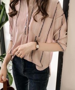 シャツ・ブラウス | 七分袖ブラウス レディースシャツ ストライプ プルオーバー 可愛い スリム ピンク 夏服 女の子 ストリート カジュアル 通勤 ブラウス かわいい 通学